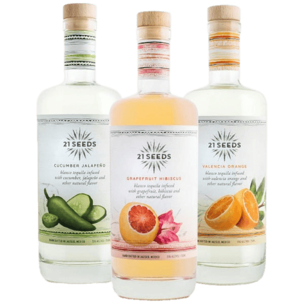 21 Seeds Cucumber Jalapeno, Grapefruit Hibiscus and Valencia Orange Tequila Bundle - 750ML