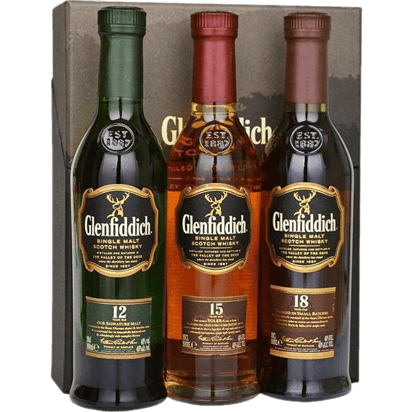 Glenfiddich 12 Year Old, 15 Year Old, 18 Year Old Single Malt Scotch Whisky Combo Pack - 750ML