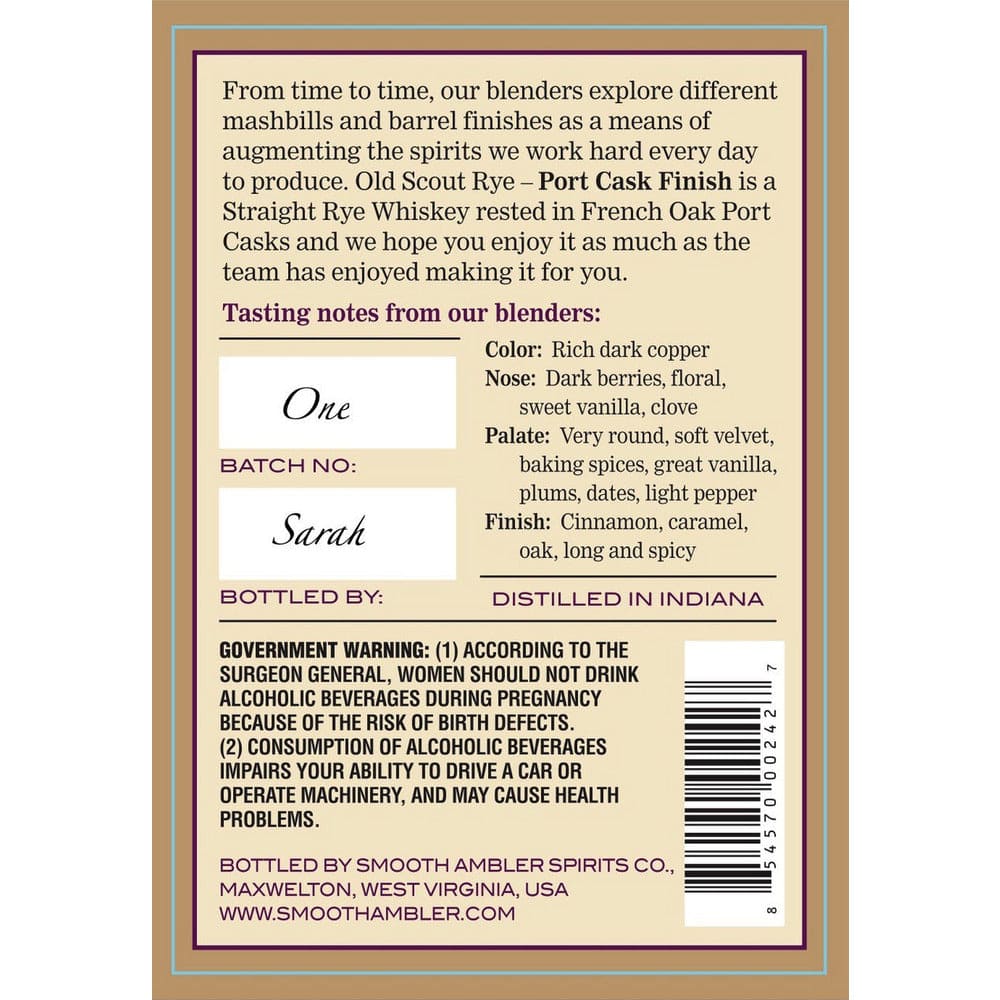 Smooth Ambler Old Scout Rye Port Cask Finish - 750ML
