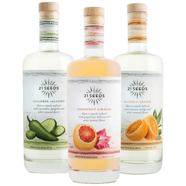 Elevate Your Home Bar with the 21 Seeds Tequila Bundle: Cucumber Jalapeno, Grapefruit Hibiscus, and Valencia Orange