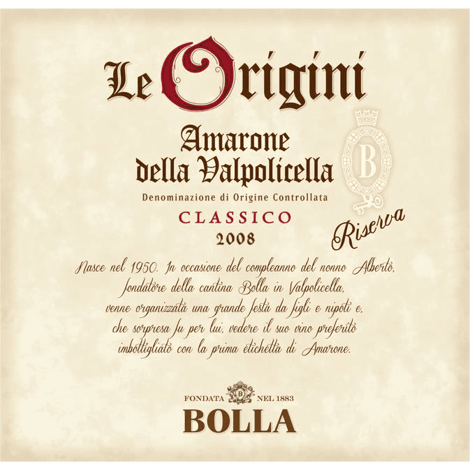 Bolla Amarone Delle Valpolicella Classico Riserva Le Origine 750ml 