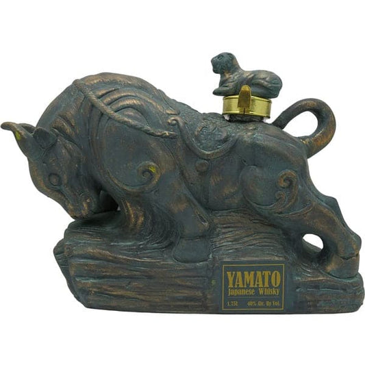 Yamato-blue Ox Figurine With 8 Yr. Cask Strength Japanese Whisky Real Liquor